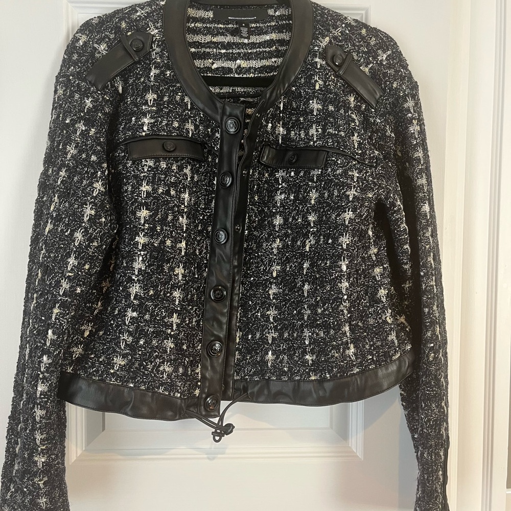 White House Black Market Cropped Tweed Sweater Jacket